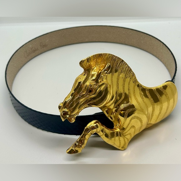 Christopher Ross Vintage Signed 24K Gold Plated Zebra Navy Blue Snakeskin Belt main image 8